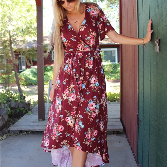LAST ONE Bridesmaid Floral High Low Wrap Dress - Picture 5 of 5